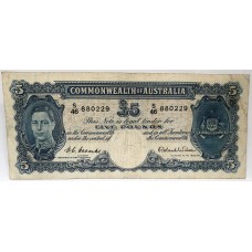 AUSTRALIA 1952 . FIVE 5 POUNDS BANKNOTE . VERY SCARCE